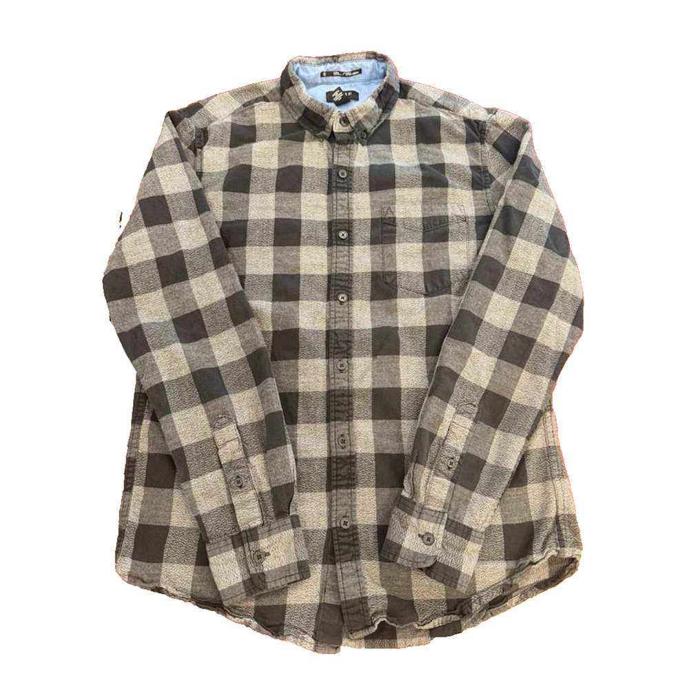 Chucky Forever 21 Sz S Flannel Plaid Gray & Black Button down Retro - Picture 2 of 10